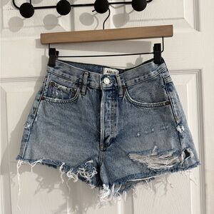 AGOLDE Medium Wash Distressed Denim Shorts